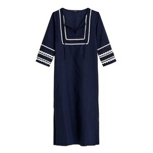 J.Crew Long Beach Rickrack Trim Tunic Navy Linen Cotton Small